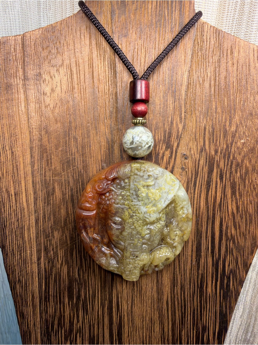 Ocean Jasper/Moss Agate “One Thought/Instance Buddha/Devil” Pendant Necklace